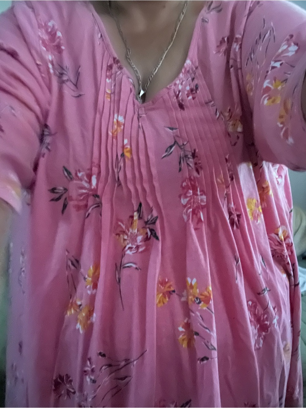 Woman Within Rose Pink Floral Pintuck V-Neck Tunic